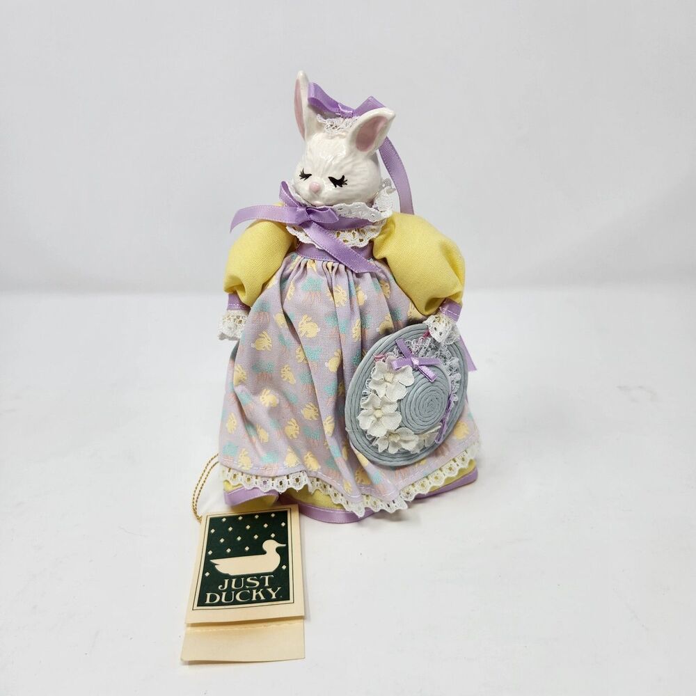 Just Ducky Porcelain Bunny Handmade Figure w/Tag